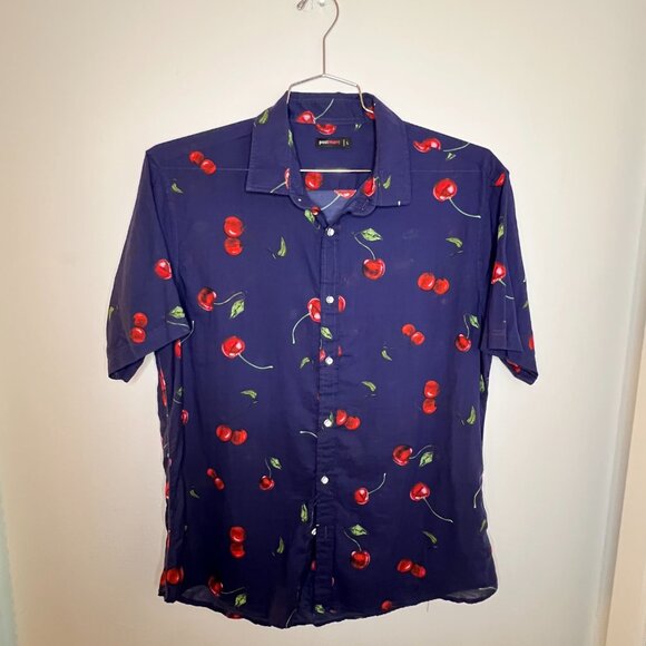 PostMarc Blue with Cherries S/S Buttoned Down Shirt - Sz. L - Picture 5 of 5